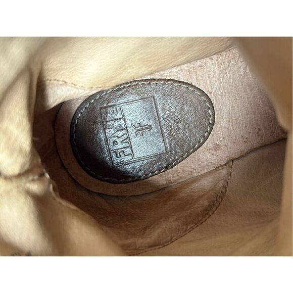 FRYE Lucy Engineer Boots Booties Taupe Brown Leather Size 7 Heel - Picture 3 of 16